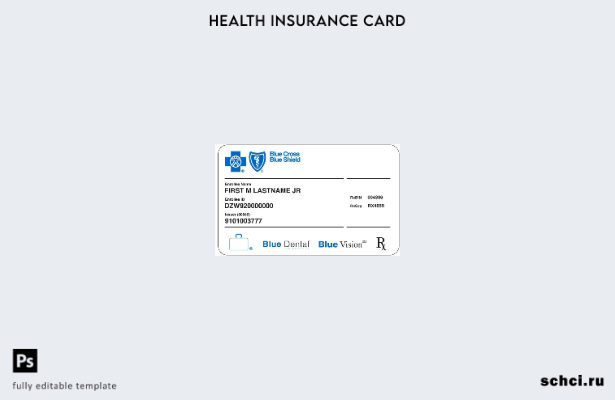 цифровая загрузка шаблона карты медицинского страхования USA Blue Cross Blue Shi